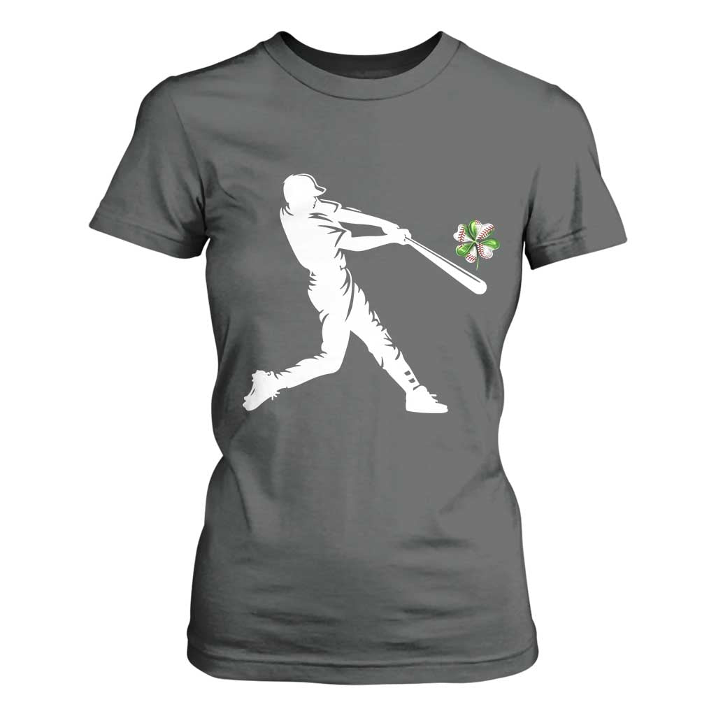 St Patricks Day Baseball Batter T Shirt For Women Irish Sports Gift TS12 Dark Heather Print Your Wear
