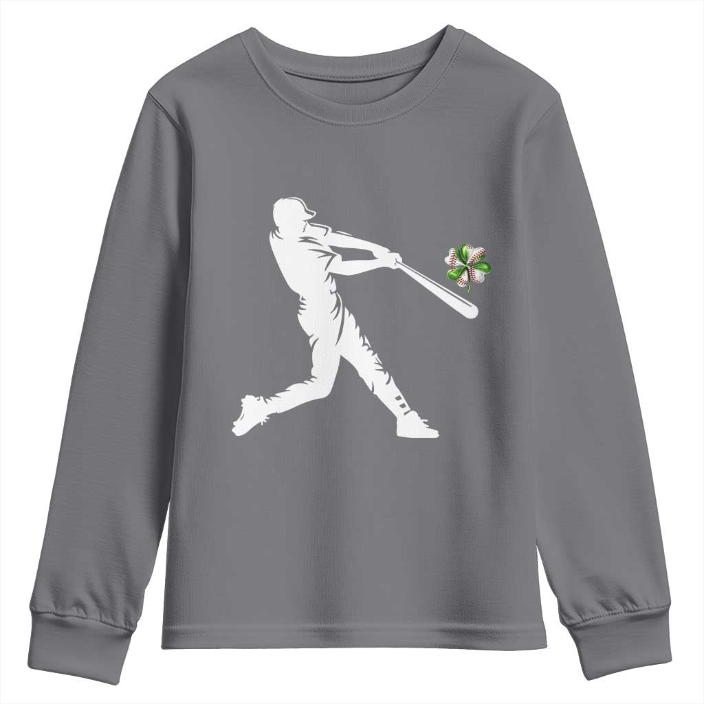 St Patricks Day Baseball Batter Youth Sweatshirt Irish Sports Gift TS12 Charcoal Print Your Wear