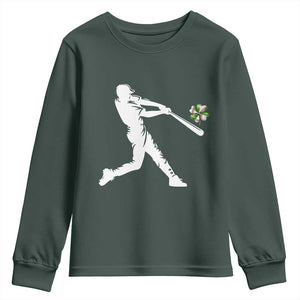 St Patricks Day Baseball Batter Youth Sweatshirt Irish Sports Gift TS12 Dark Forest Green Print Your Wear