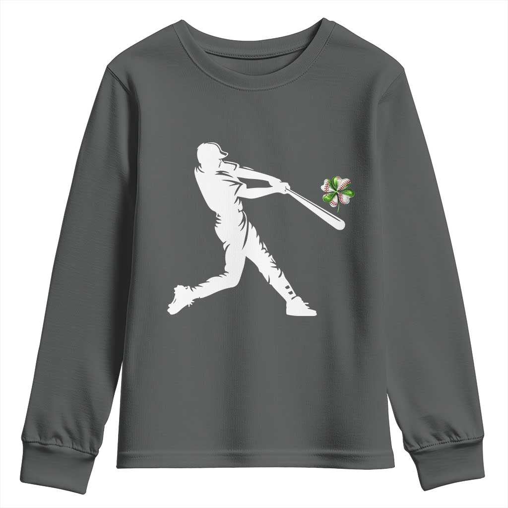 St Patricks Day Baseball Batter Youth Sweatshirt Irish Sports Gift TS12 Dark Heather Print Your Wear