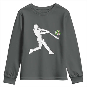 St Patricks Day Baseball Batter Youth Sweatshirt Irish Sports Gift TS12 Dark Heather Print Your Wear