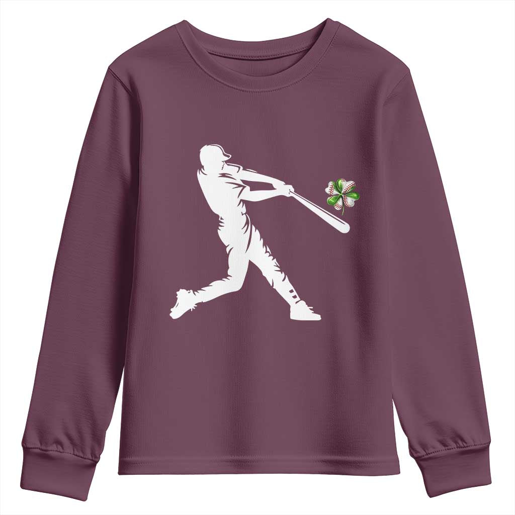 St Patricks Day Baseball Batter Youth Sweatshirt Irish Sports Gift TS12 Maroon Print Your Wear
