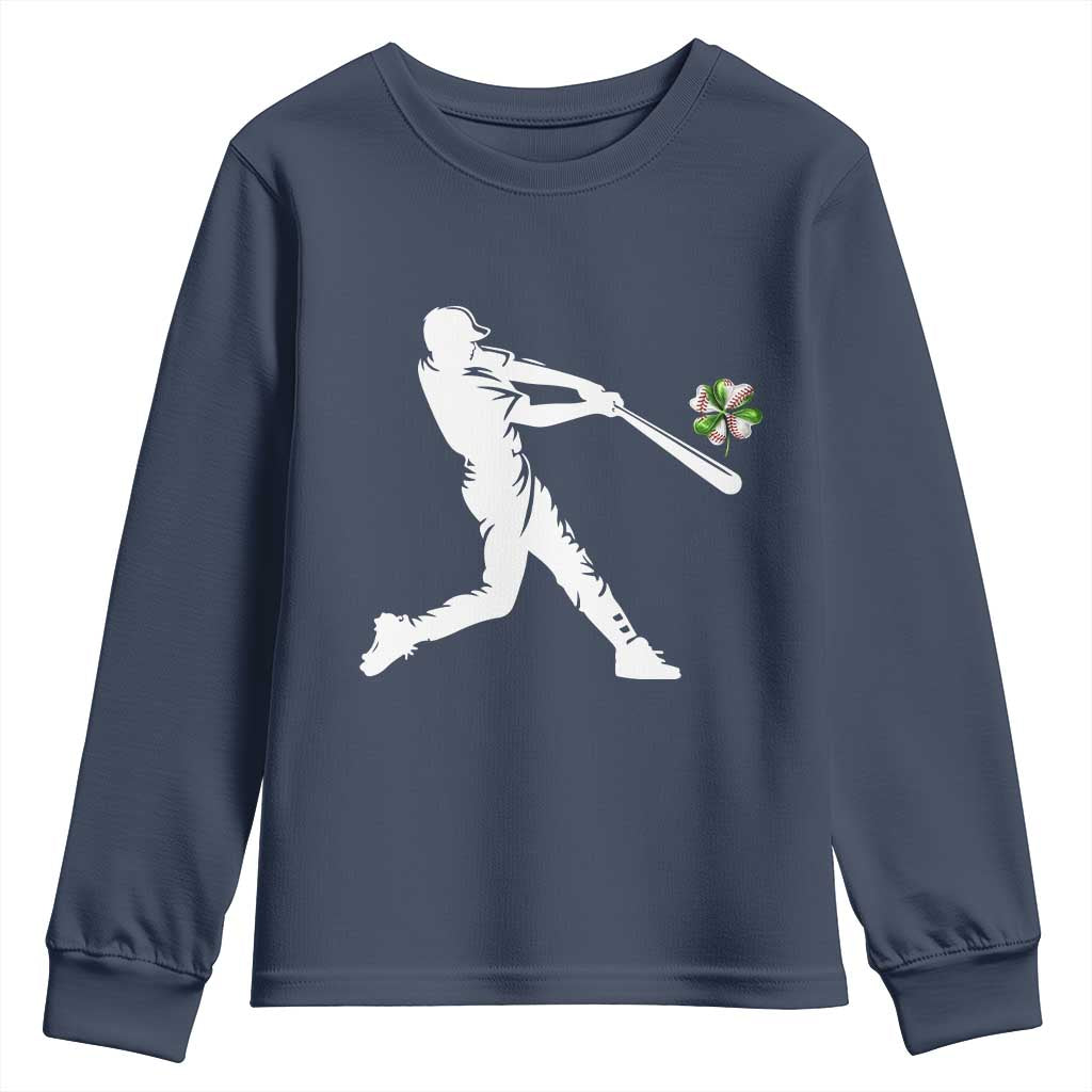 St Patricks Day Baseball Batter Youth Sweatshirt Irish Sports Gift TS12 Navy Print Your Wear
