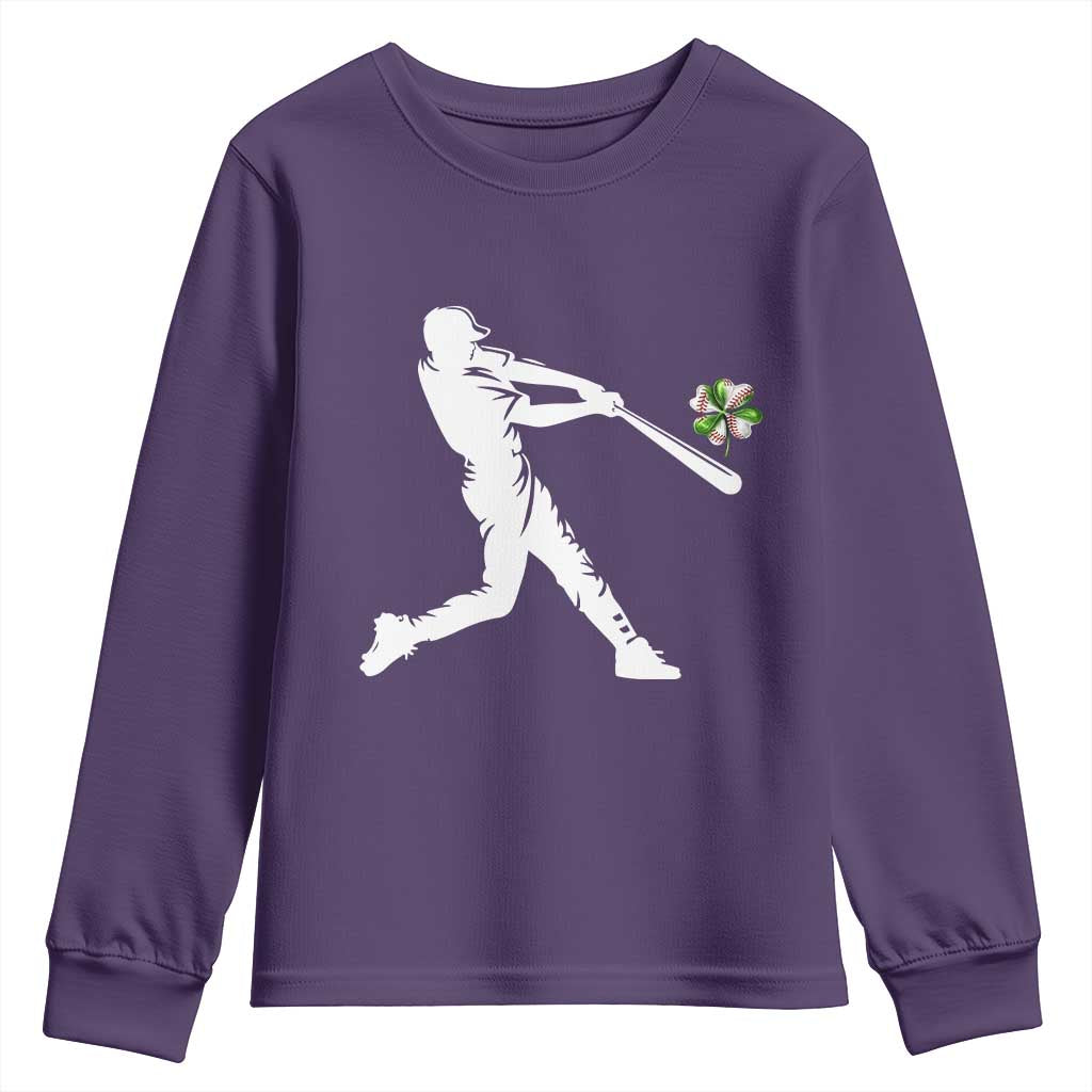 St Patricks Day Baseball Batter Youth Sweatshirt Irish Sports Gift TS12 Purple Print Your Wear