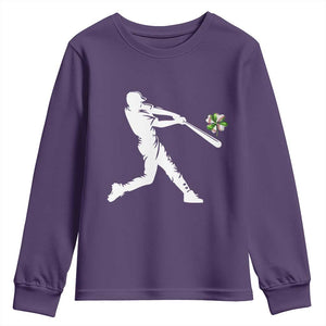 St Patricks Day Baseball Batter Youth Sweatshirt Irish Sports Gift TS12 Purple Print Your Wear
