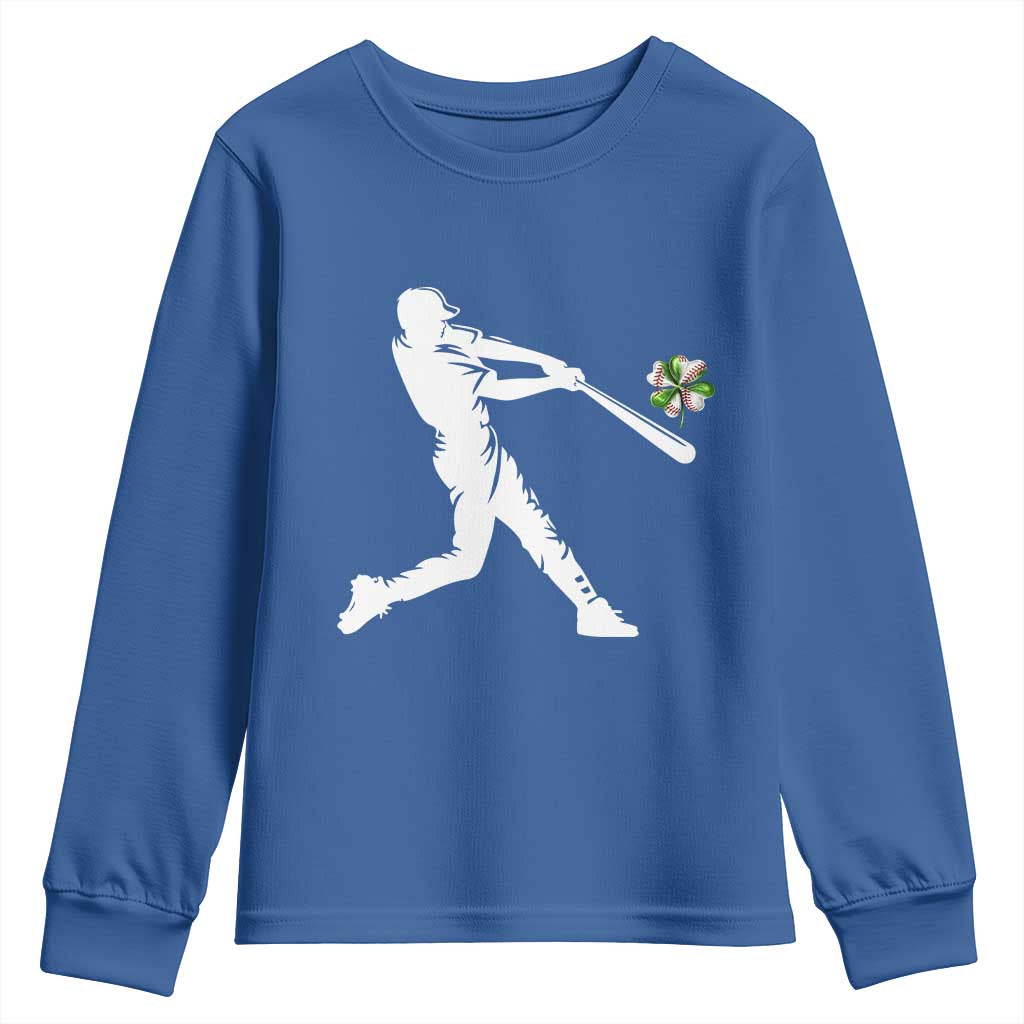 St Patricks Day Baseball Batter Youth Sweatshirt Irish Sports Gift TS12 Royal Blue Print Your Wear