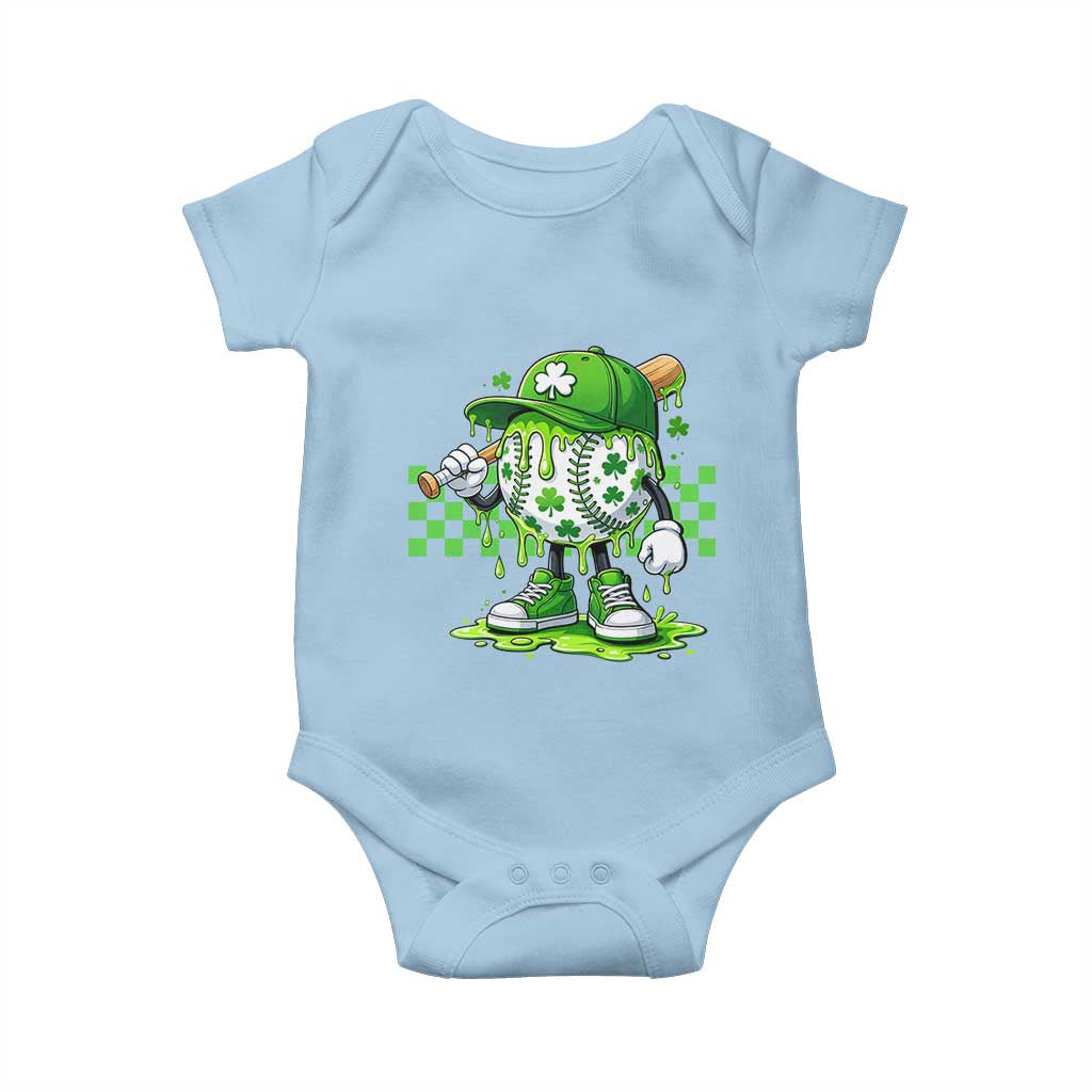 St Patricks Day Shamrock Baseball Player Gift Baby Onesie TS12 Light Blue Print Your Wear