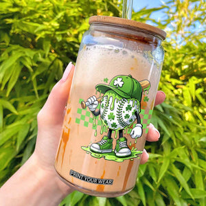 St Patricks Day Shamrock Baseball Player Gift Glass Can TS12 White Print Your Wear