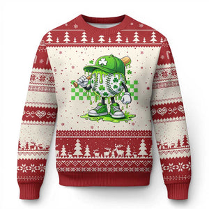 St Patricks Day Shamrock Baseball Player Gift Ugly Christmas Sweater TS12 Beige Red Print Your Wear