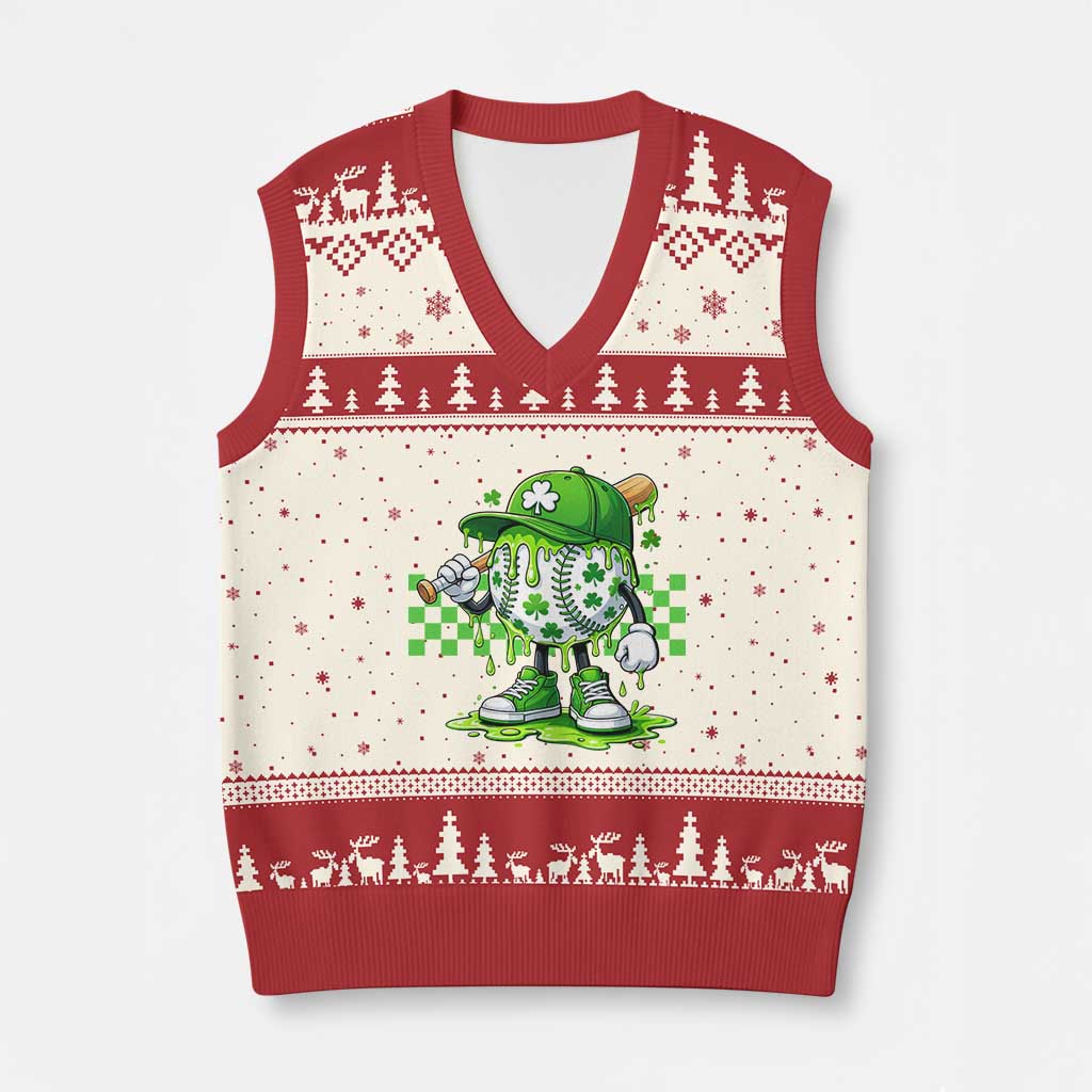 St Patricks Day Shamrock Baseball Player Gift V-Neck Knit Sweater Vest TS12 Beige Red Print Your Wear