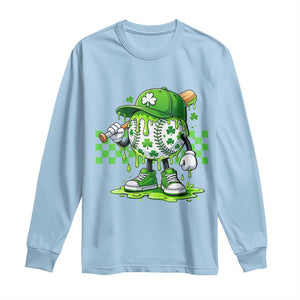 St Patricks Day Shamrock Baseball Player Gift Long Sleeve Shirt TS12 Light Blue Print Your Wear