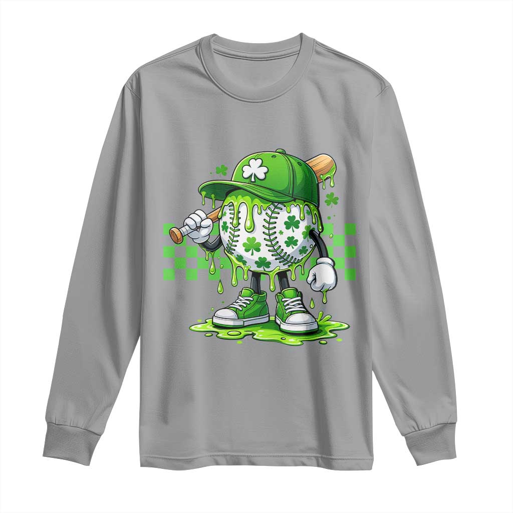 St Patricks Day Shamrock Baseball Player Gift Long Sleeve Shirt TS12 Sport Gray Print Your Wear