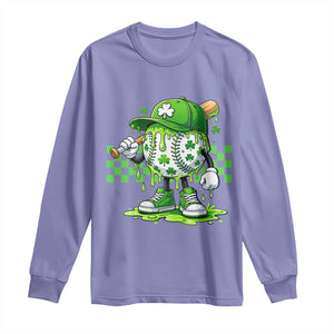 St Patricks Day Shamrock Baseball Player Gift Long Sleeve Shirt TS12 Violet Print Your Wear