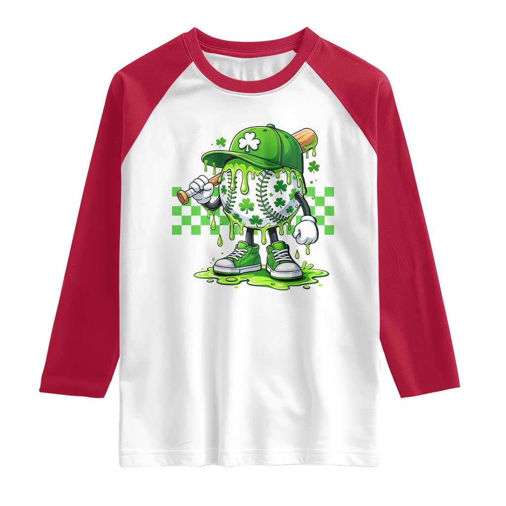 St Patricks Day Shamrock Baseball Player Gift Raglan Shirt TS12 White Red Print Your Wear