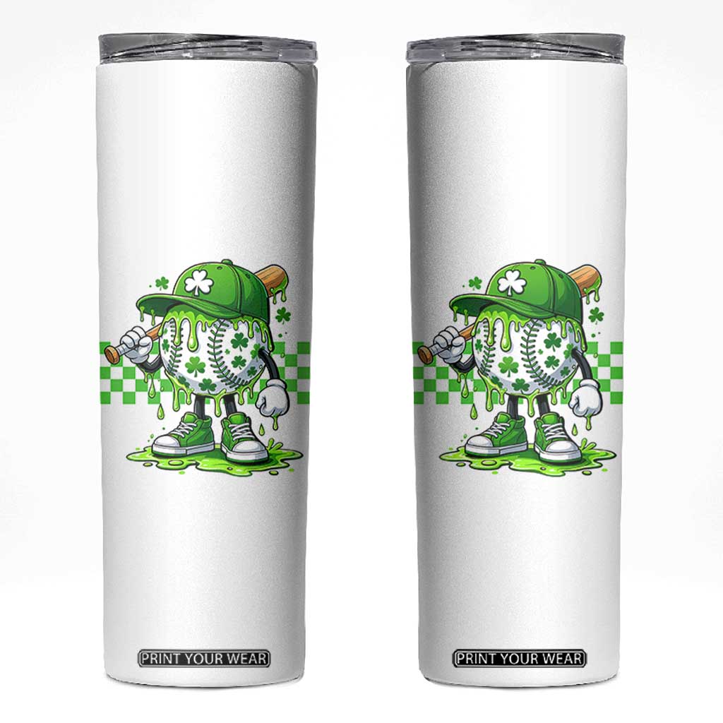 St Patricks Day Shamrock Baseball Player Gift Skinny Tumbler TS12 White Print Your Wear