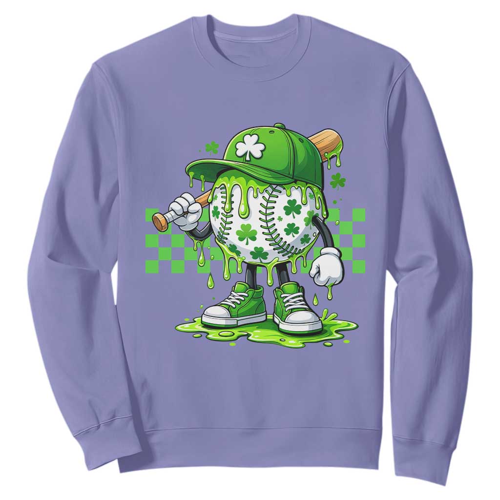 St Patricks Day Shamrock Baseball Player Gift Sweatshirt TS12 Violet Print Your Wear