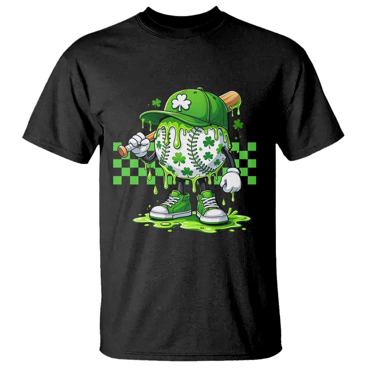 St Patricks Day Shamrock Baseball Player Gift T Shirt TS12 Black Print Your Wear