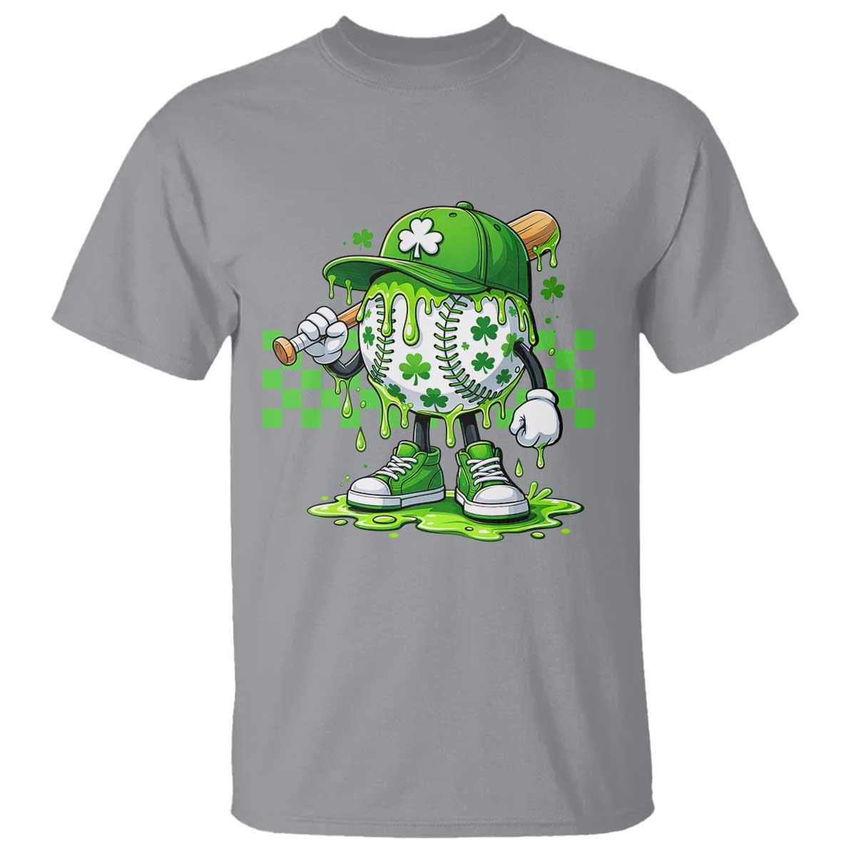 St Patricks Day Shamrock Baseball Player Gift T Shirt TS12 Sport Gray Print Your Wear