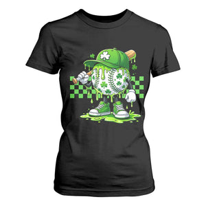 St Patricks Day Shamrock Baseball Player Gift T Shirt For Women TS12 Black Print Your Wear