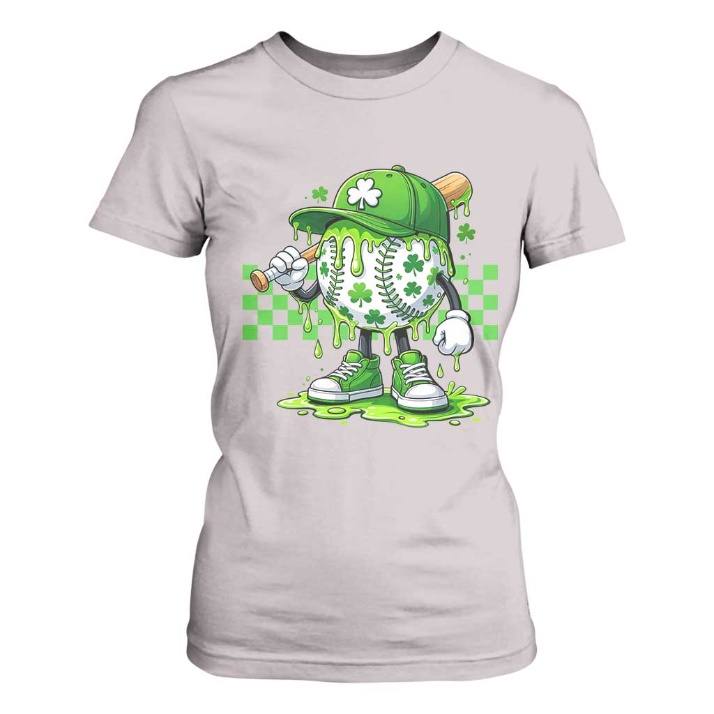 St Patricks Day Shamrock Baseball Player Gift T Shirt For Women TS12 Ice Gray Print Your Wear