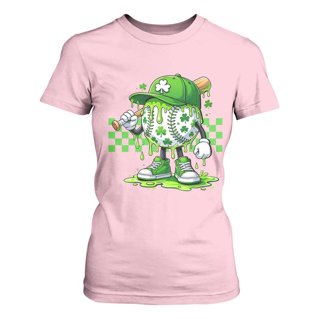 St Patricks Day Shamrock Baseball Player Gift T Shirt For Women TS12 Light Pink Print Your Wear