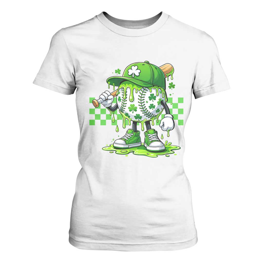 St Patricks Day Shamrock Baseball Player Gift T Shirt For Women TS12 White Print Your Wear