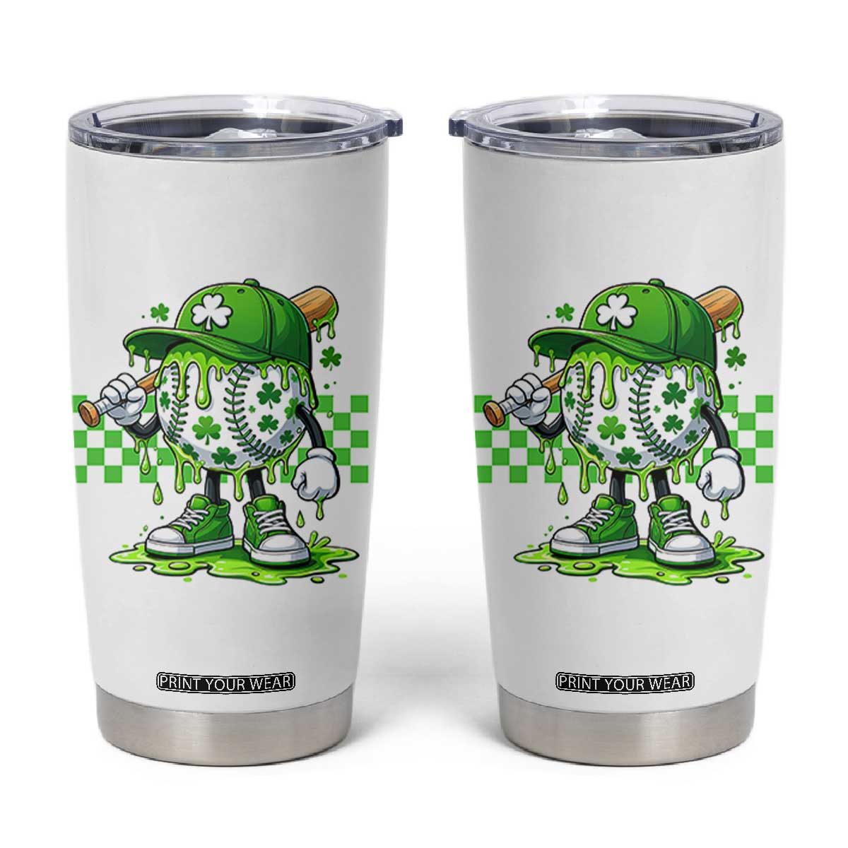 St Patricks Day Shamrock Baseball Player Gift Tumbler Cup TS12 White Print Your Wear