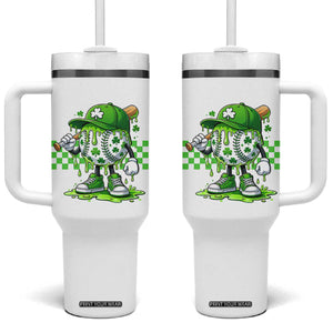 St Patricks Day Shamrock Baseball Player Gift Tumbler With Handle TS12 One Size: 40 oz White Print Your Wear