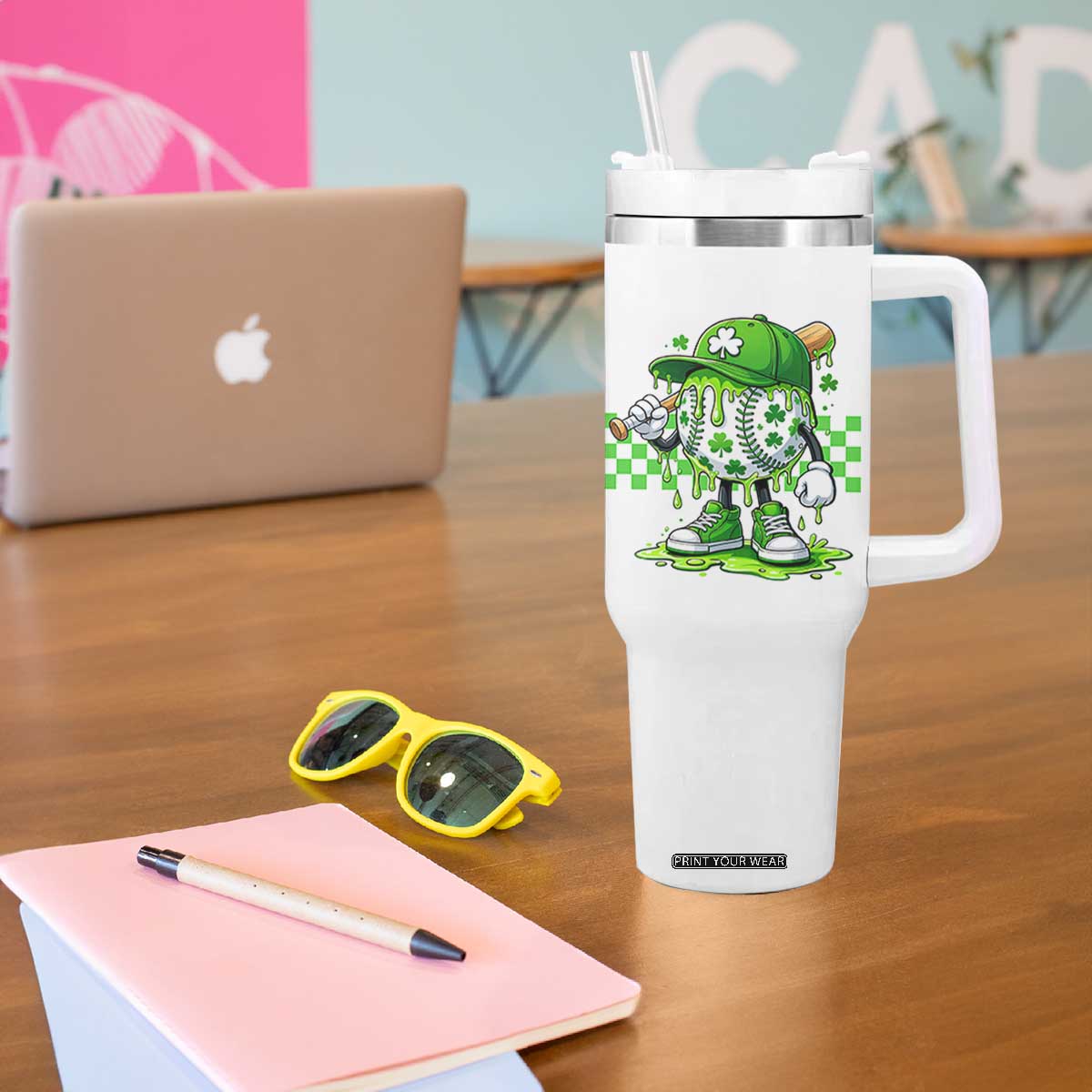 St Patricks Day Shamrock Baseball Player Gift Tumbler With Handle TS12 Print Your Wear