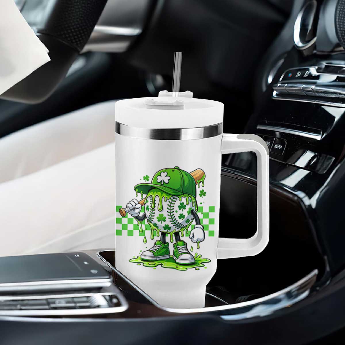 St Patricks Day Shamrock Baseball Player Gift Tumbler With Handle TS12 Print Your Wear
