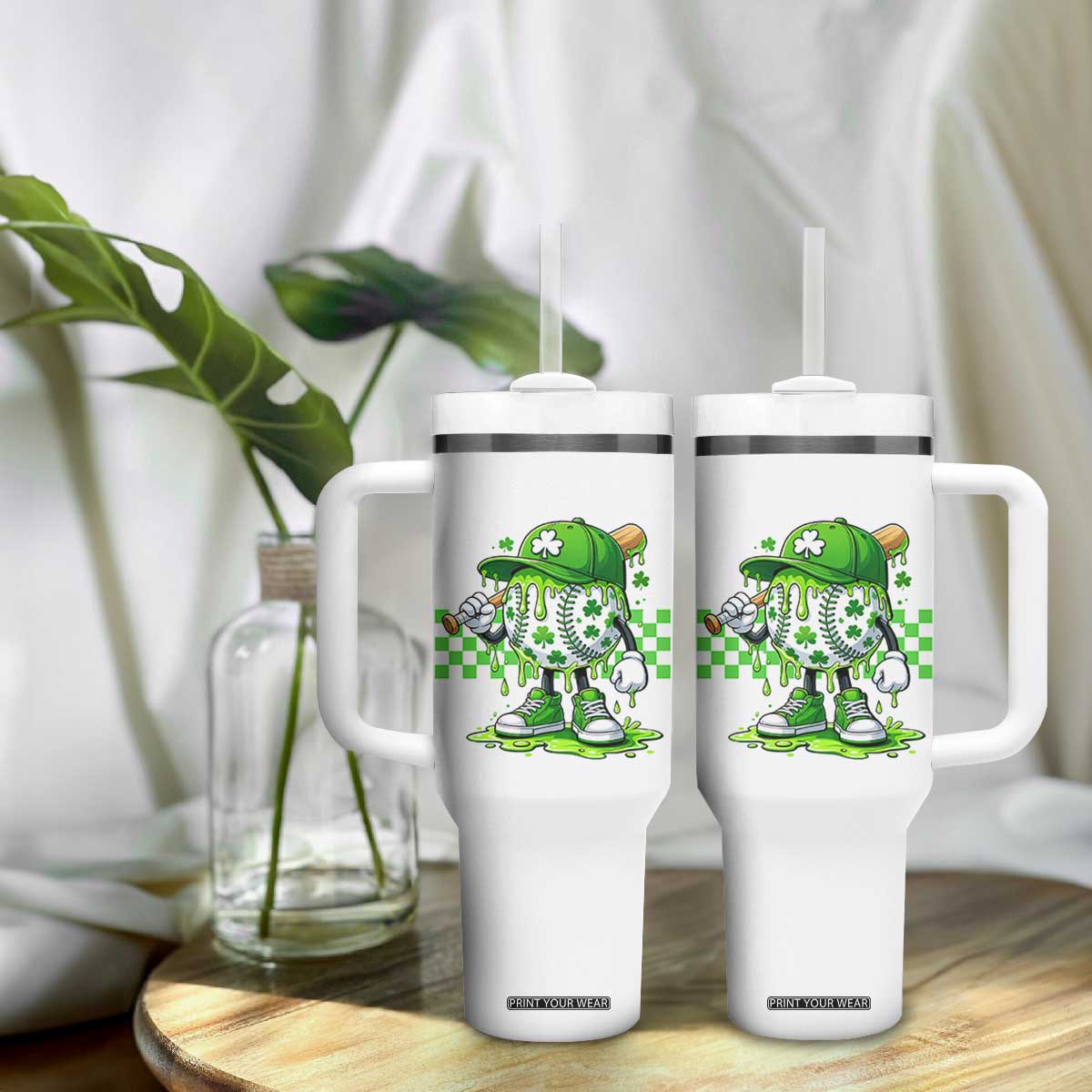 St Patricks Day Shamrock Baseball Player Gift Tumbler With Handle TS12 Print Your Wear