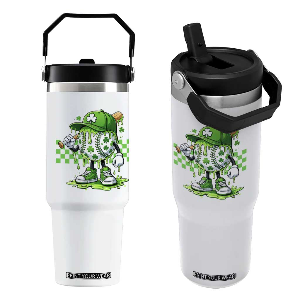 St Patricks Day Shamrock Baseball Player Gift Flip Straw Tumbler TS12 One Size: 30 oz White Print Your Wear