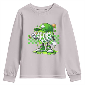 St Patricks Day Shamrock Baseball Player Gift Youth Sweatshirt TS12 Ice Gray Print Your Wear