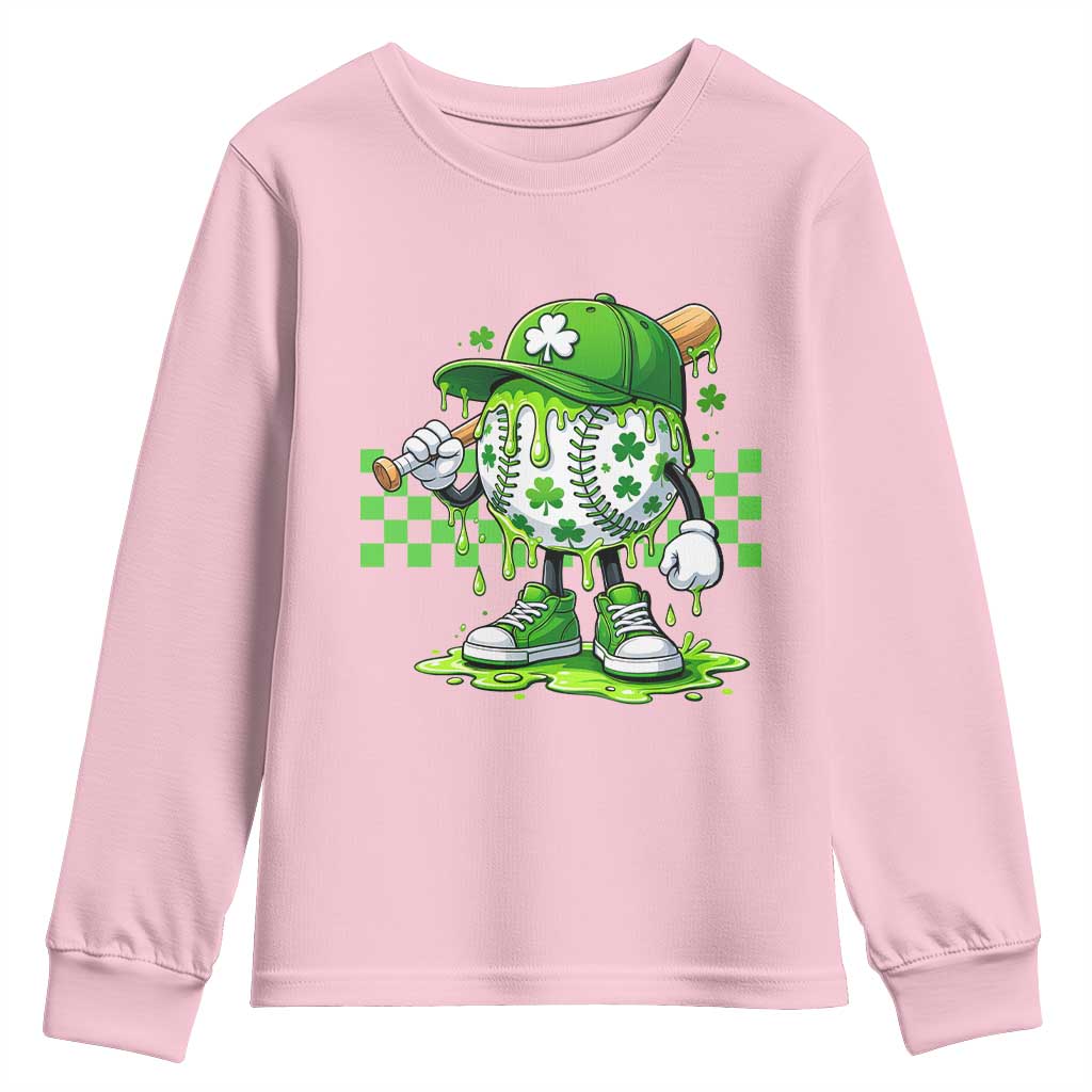 St Patricks Day Shamrock Baseball Player Gift Youth Sweatshirt TS12 Light Pink Print Your Wear
