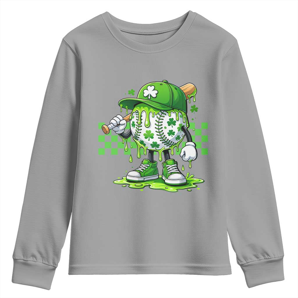 St Patricks Day Shamrock Baseball Player Gift Youth Sweatshirt TS12 Sport Gray Print Your Wear