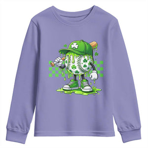 St Patricks Day Shamrock Baseball Player Gift Youth Sweatshirt TS12 Violet Print Your Wear