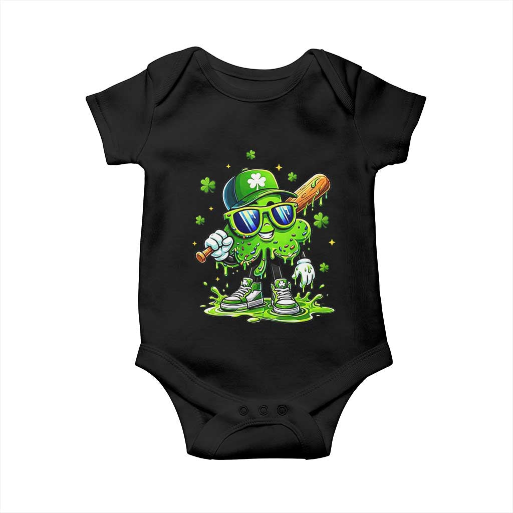 Funny St Patricks Day Clover Baseball Player Gift Baby Onesie TS12 Black Print Your Wear