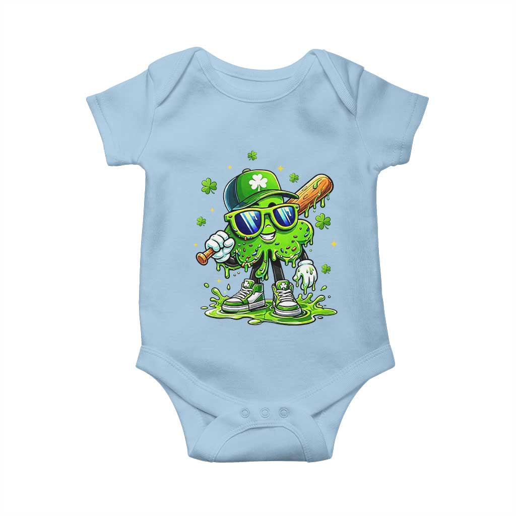 Funny St Patricks Day Clover Baseball Player Gift Baby Onesie TS12 Light Blue Print Your Wear