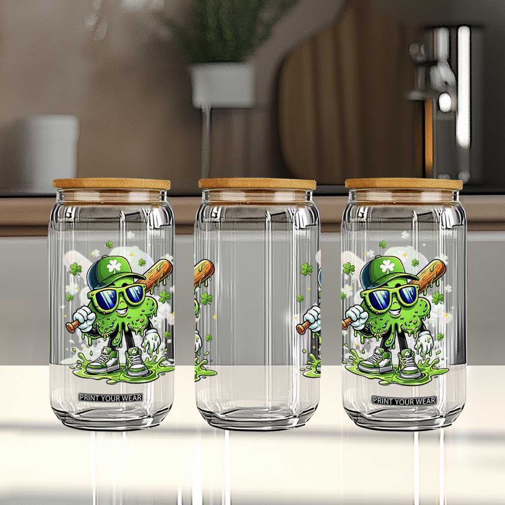 Funny St Patricks Day Clover Baseball Player Gift Glass Can TS12 Print Your Wear