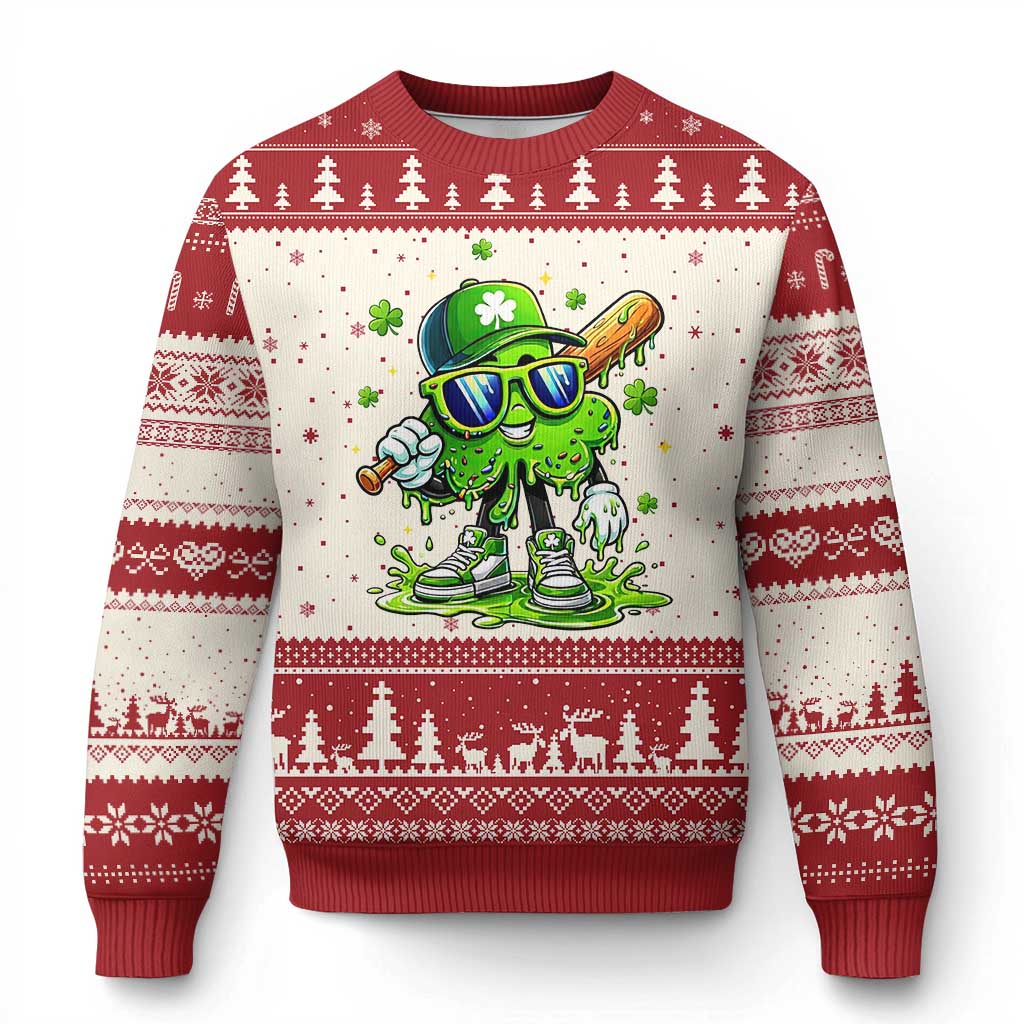 Funny St Patricks Day Clover Baseball Player Gift Ugly Christmas Sweater TS12 Beige Red Print Your Wear