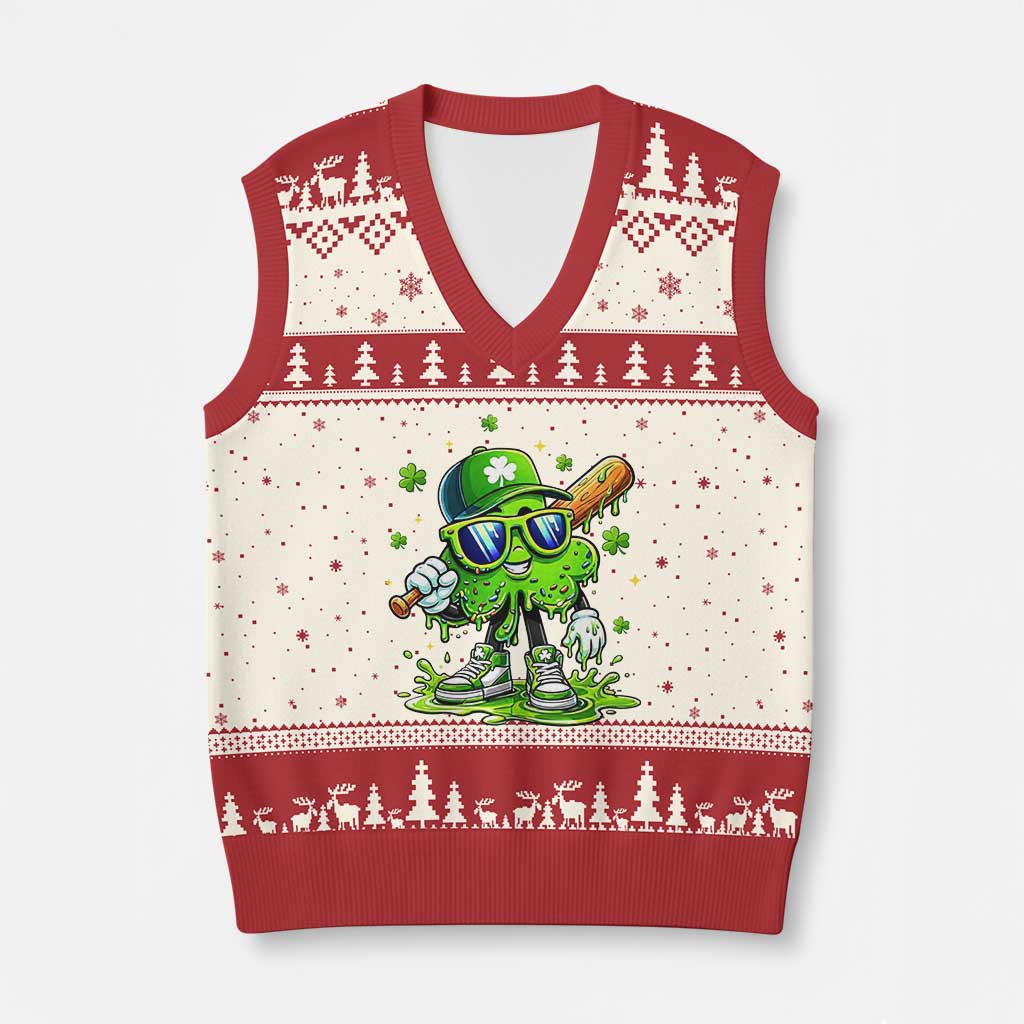 Funny St Patricks Day Clover Baseball Player Gift V-Neck Knit Sweater Vest TS12 Beige Red Print Your Wear