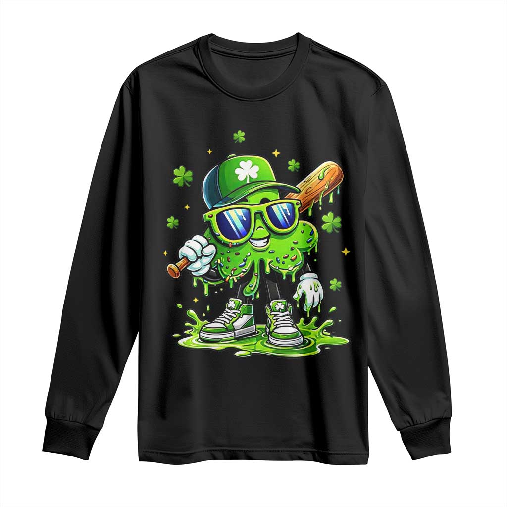 Funny St Patricks Day Clover Baseball Player Gift Long Sleeve Shirt TS12 Black Print Your Wear