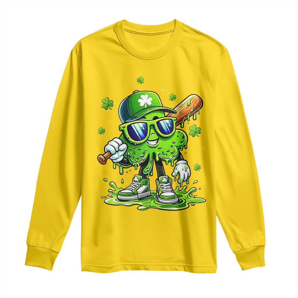 Funny St Patricks Day Clover Baseball Player Gift Long Sleeve Shirt TS12 Daisy Print Your Wear