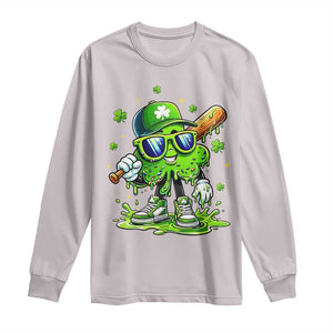 Funny St Patricks Day Clover Baseball Player Gift Long Sleeve Shirt TS12 Ice Gray Print Your Wear