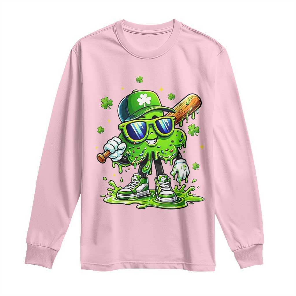 Funny St Patricks Day Clover Baseball Player Gift Long Sleeve Shirt TS12 Light Pink Print Your Wear
