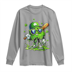 Funny St Patricks Day Clover Baseball Player Gift Long Sleeve Shirt TS12 Sport Gray Print Your Wear