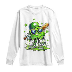 Funny St Patricks Day Clover Baseball Player Gift Long Sleeve Shirt TS12 White Print Your Wear