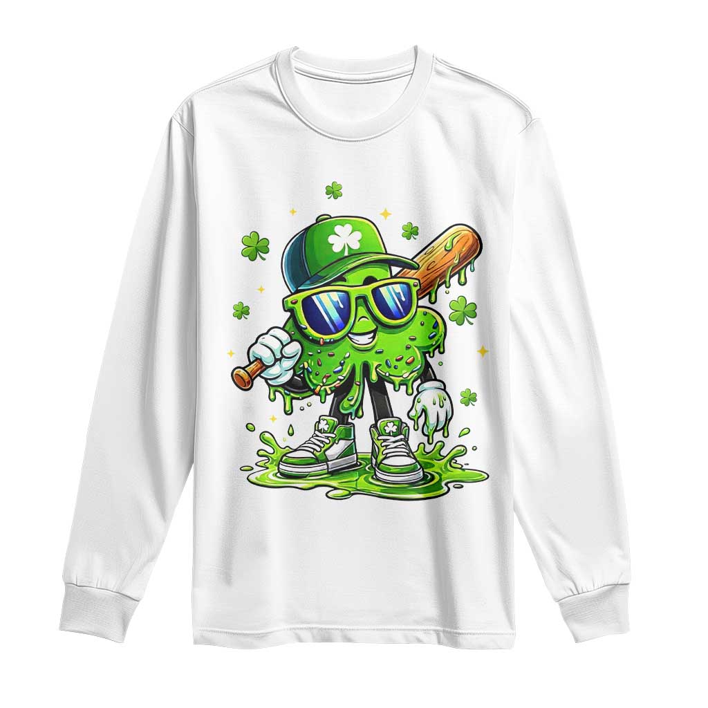 Funny St Patricks Day Clover Baseball Player Gift Long Sleeve Shirt TS12 White Print Your Wear