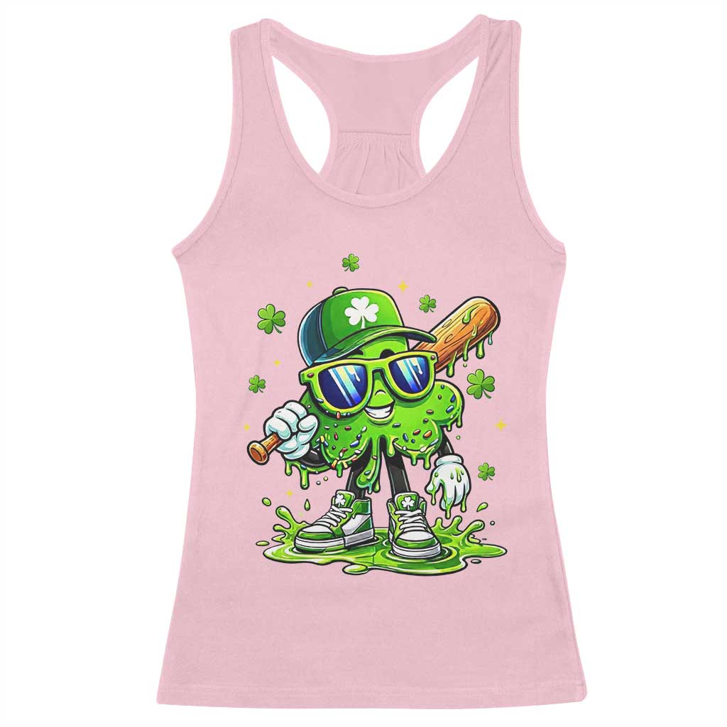Funny St Patricks Day Clover Baseball Player Gift Racerback Tank Top TS12 Light Pink Print Your Wear