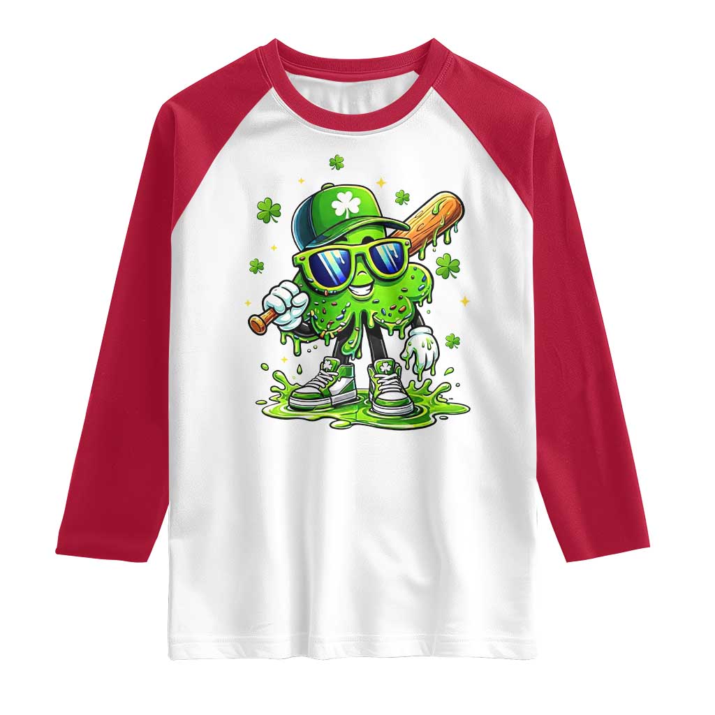 Funny St Patricks Day Clover Baseball Player Gift Raglan Shirt TS12 White Red Print Your Wear